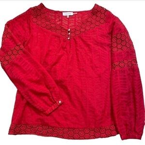 Calvin Klein Red Blouse with Doily Detailing